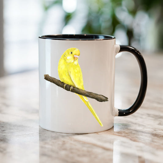 Yellow Budgie Ceramic Coffee Mug - MerikaArt