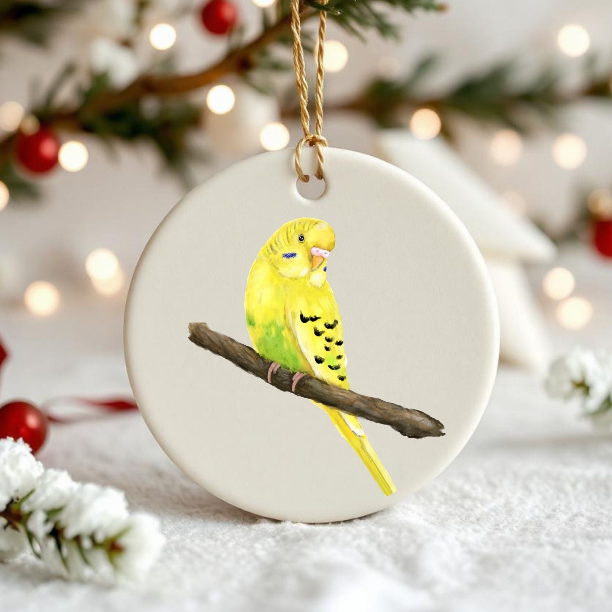Yellow Budgie Ceramic Ornament - MerikaArt