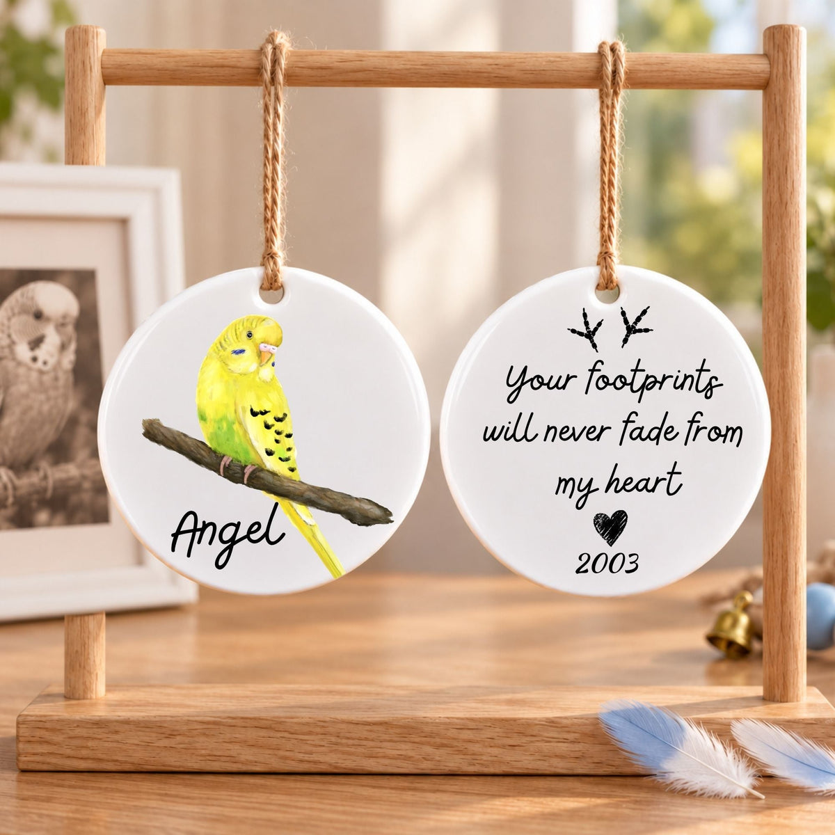 Yellow Budgie Ceramic Ornament - MerikaArt