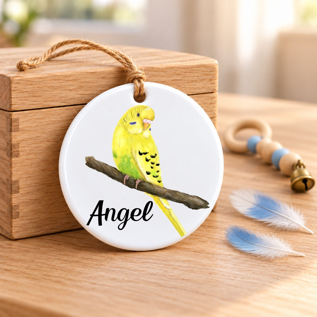 Yellow Budgie Ceramic Ornament - MerikaArt
