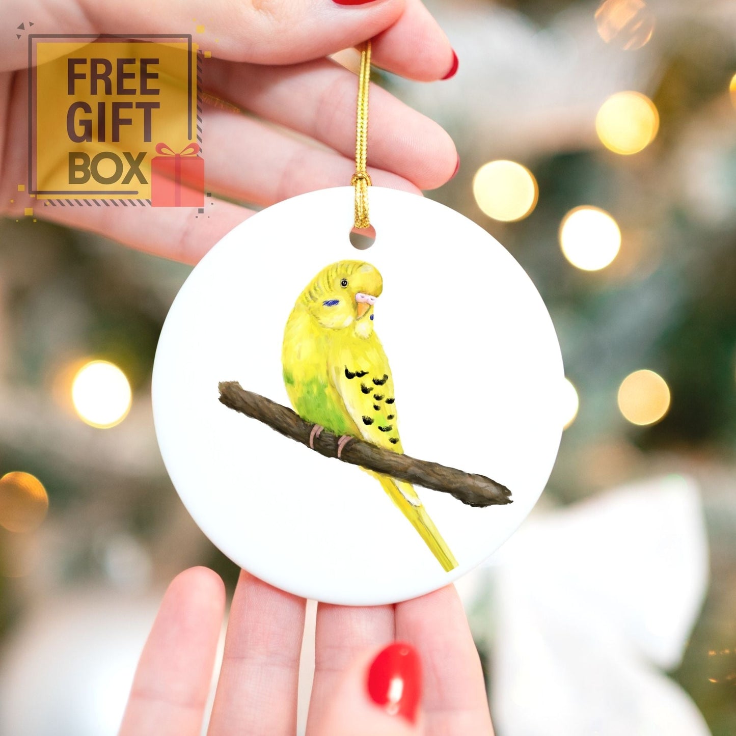 Yellow Budgie Ceramic Ornament - MerikaArt