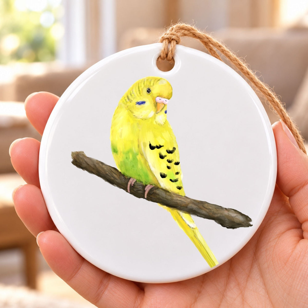 Yellow Budgie Ceramic Ornament - MerikaArt