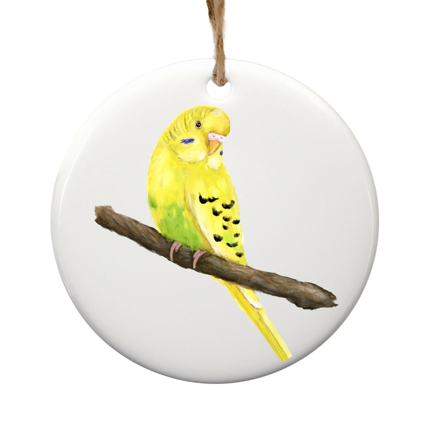 Yellow Budgie Ceramic Ornament - MerikaArt