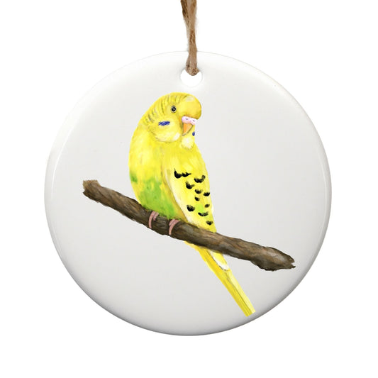 Yellow Budgie Ceramic Ornament - MerikaArt