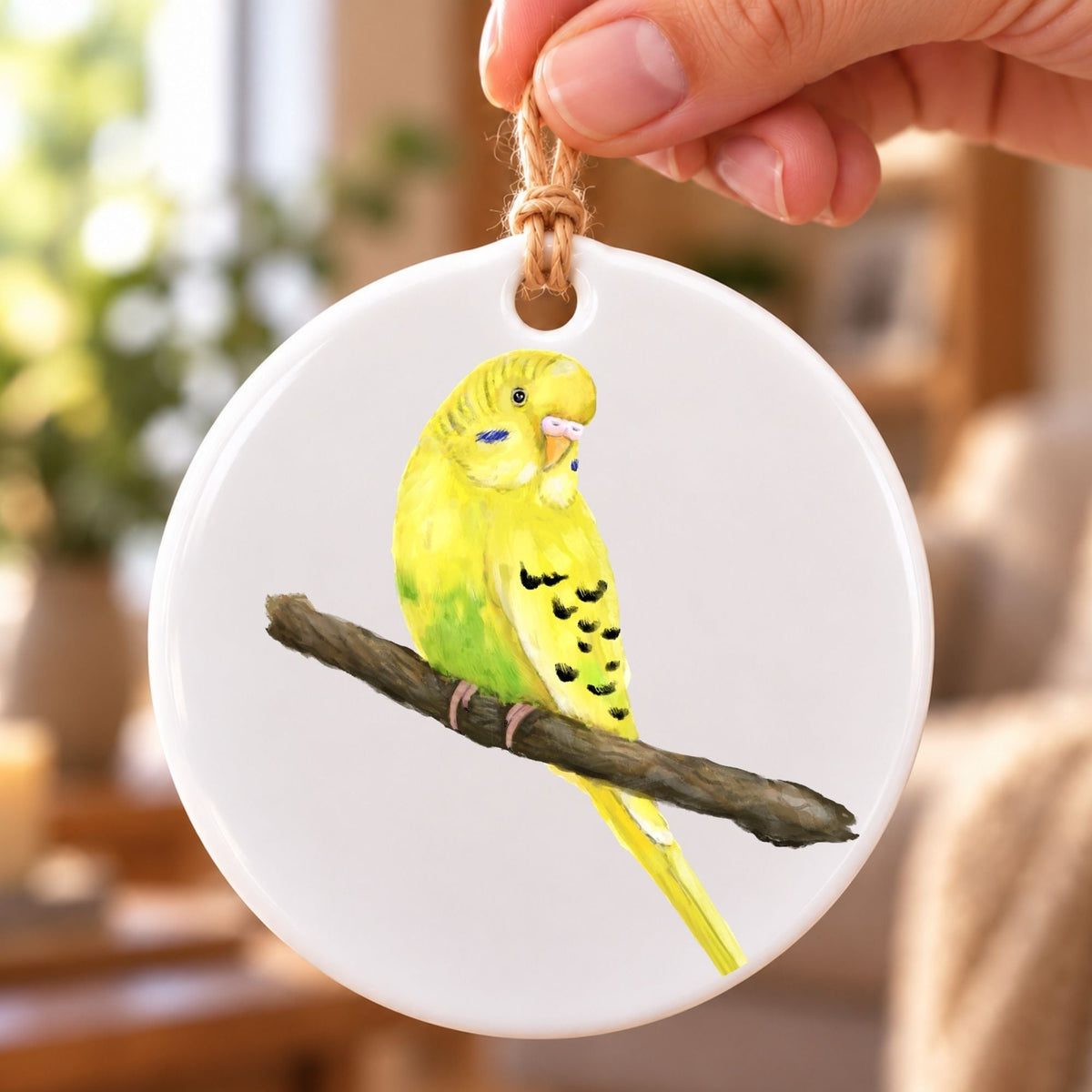 Yellow Budgie Ceramic Ornament - MerikaArt