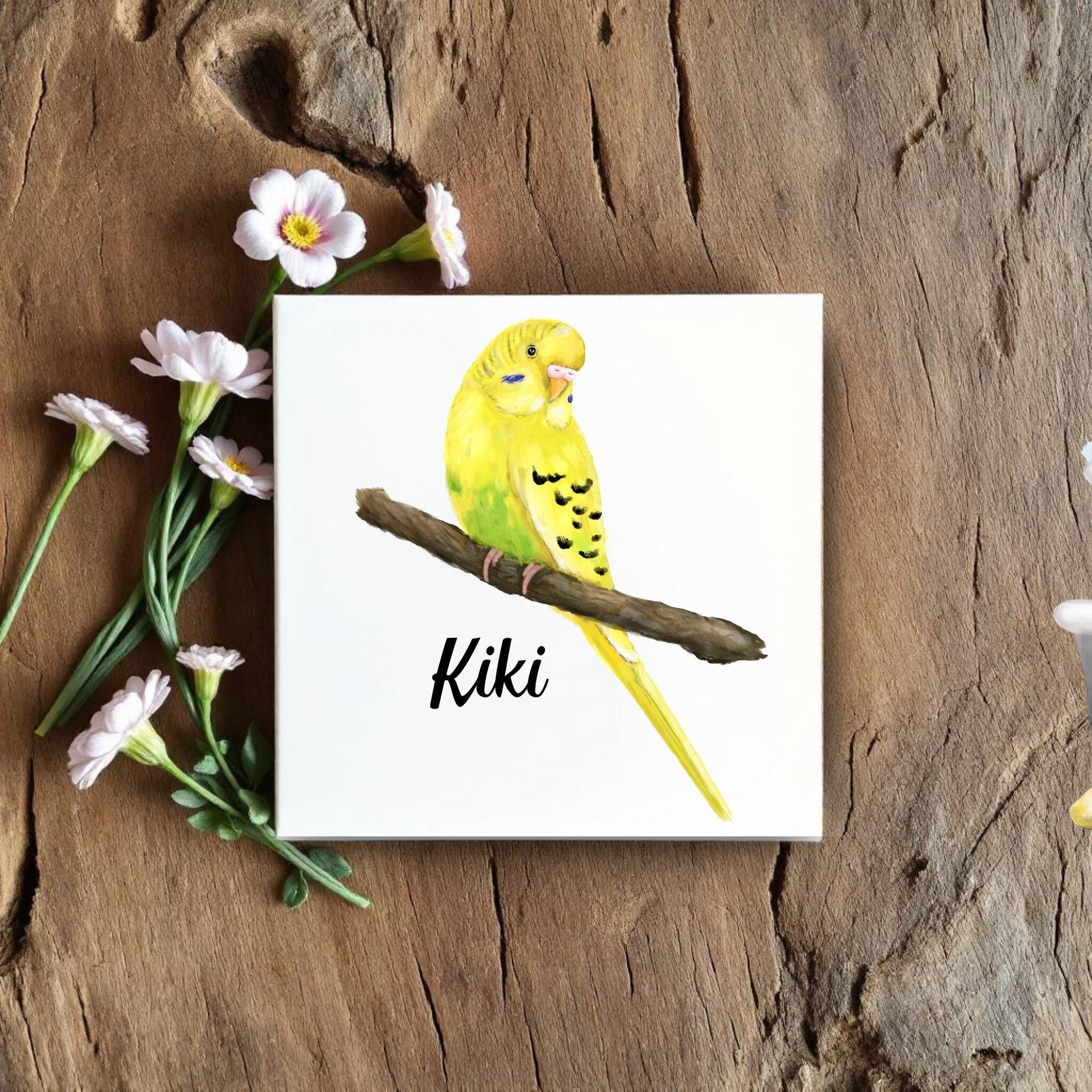 Yellow Budgie Ceramic Tile - MerikaArt