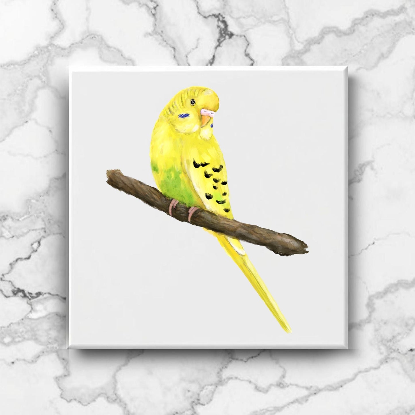 Yellow Budgie Ceramic Tile - MerikaArt