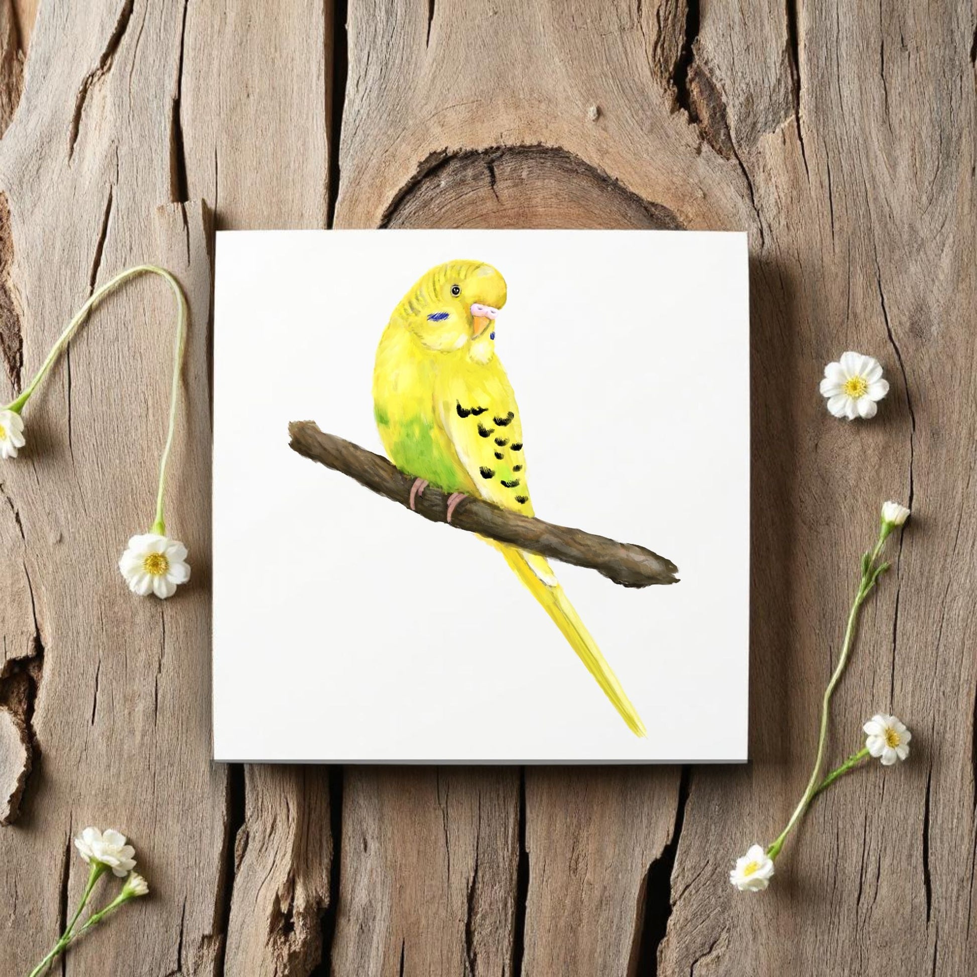 Yellow Budgie Ceramic Tile - MerikaArt