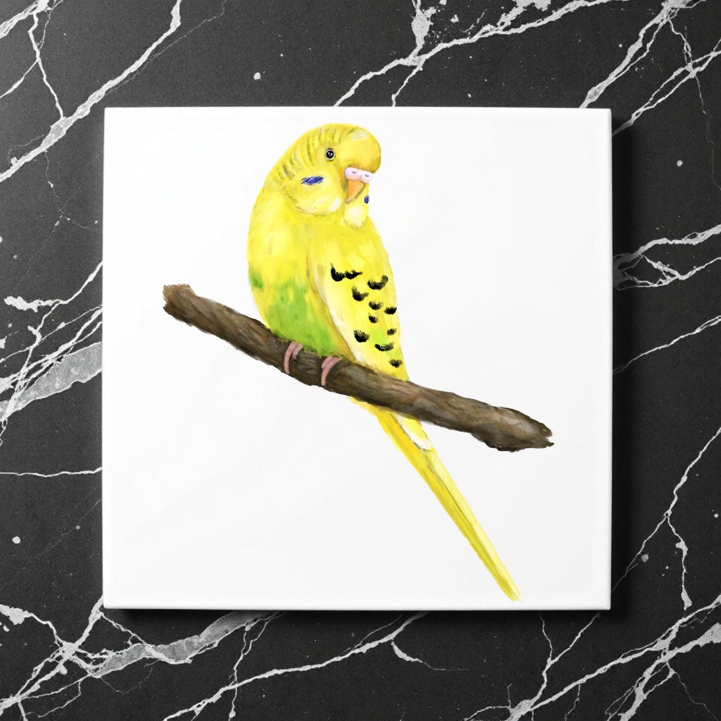 Yellow Budgie Ceramic Tile - MerikaArt