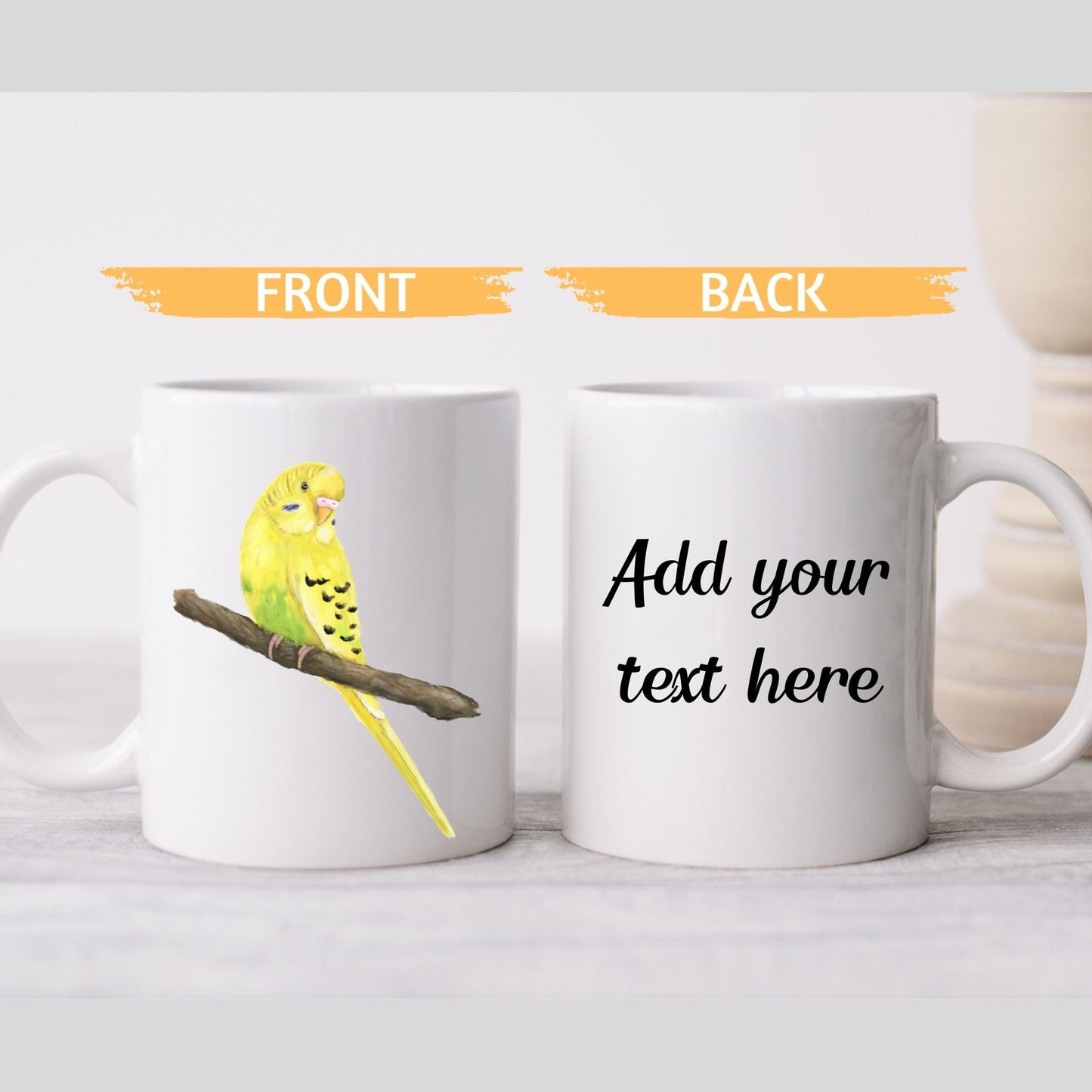 Yellow Budgie Mug - MerikaArt