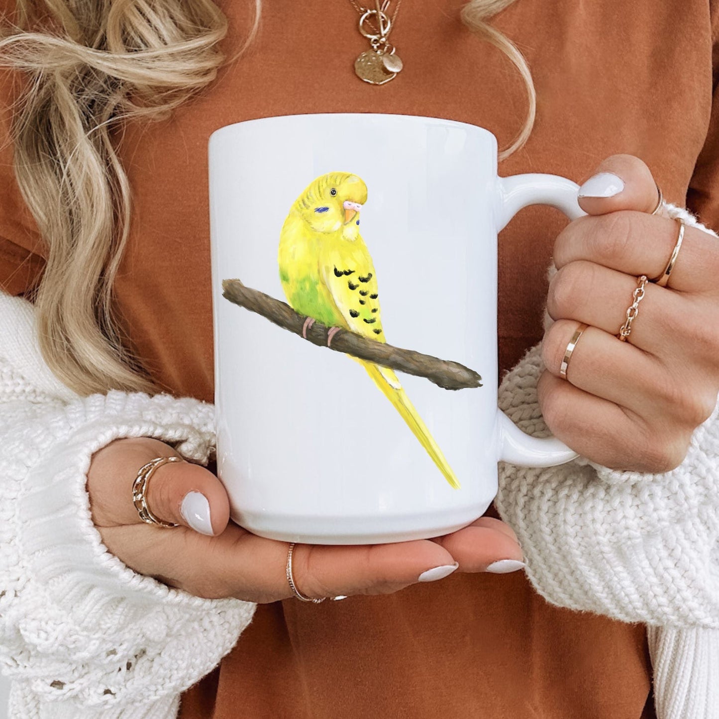 Yellow Budgie Mug - MerikaArt