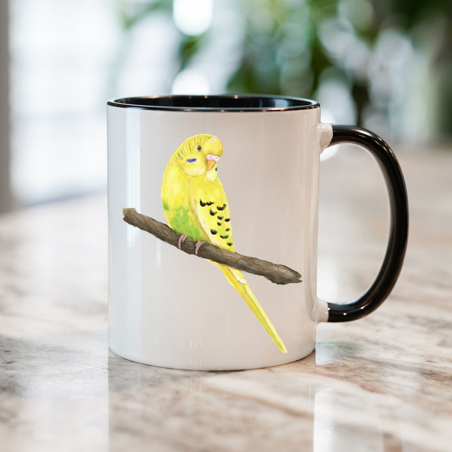 Yellow Budgie Mug - MerikaArt