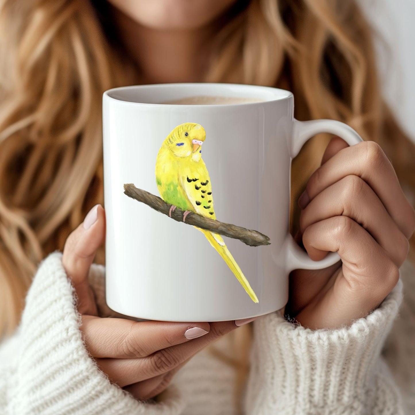 Yellow Budgie Mug - MerikaArt