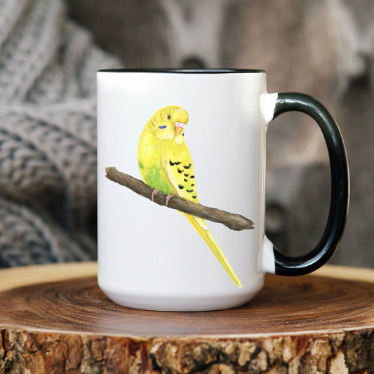 Yellow Budgie Mug - MerikaArt