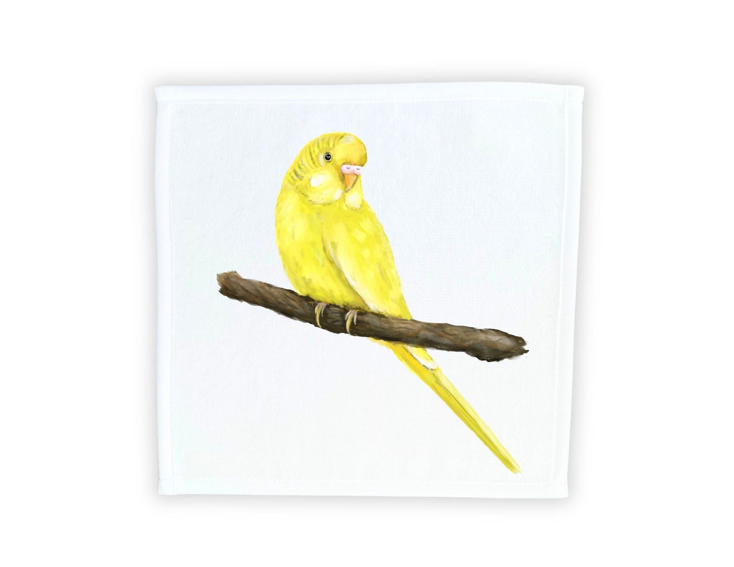 Yellow Budgie on Branch Washcloth - MerikaArt