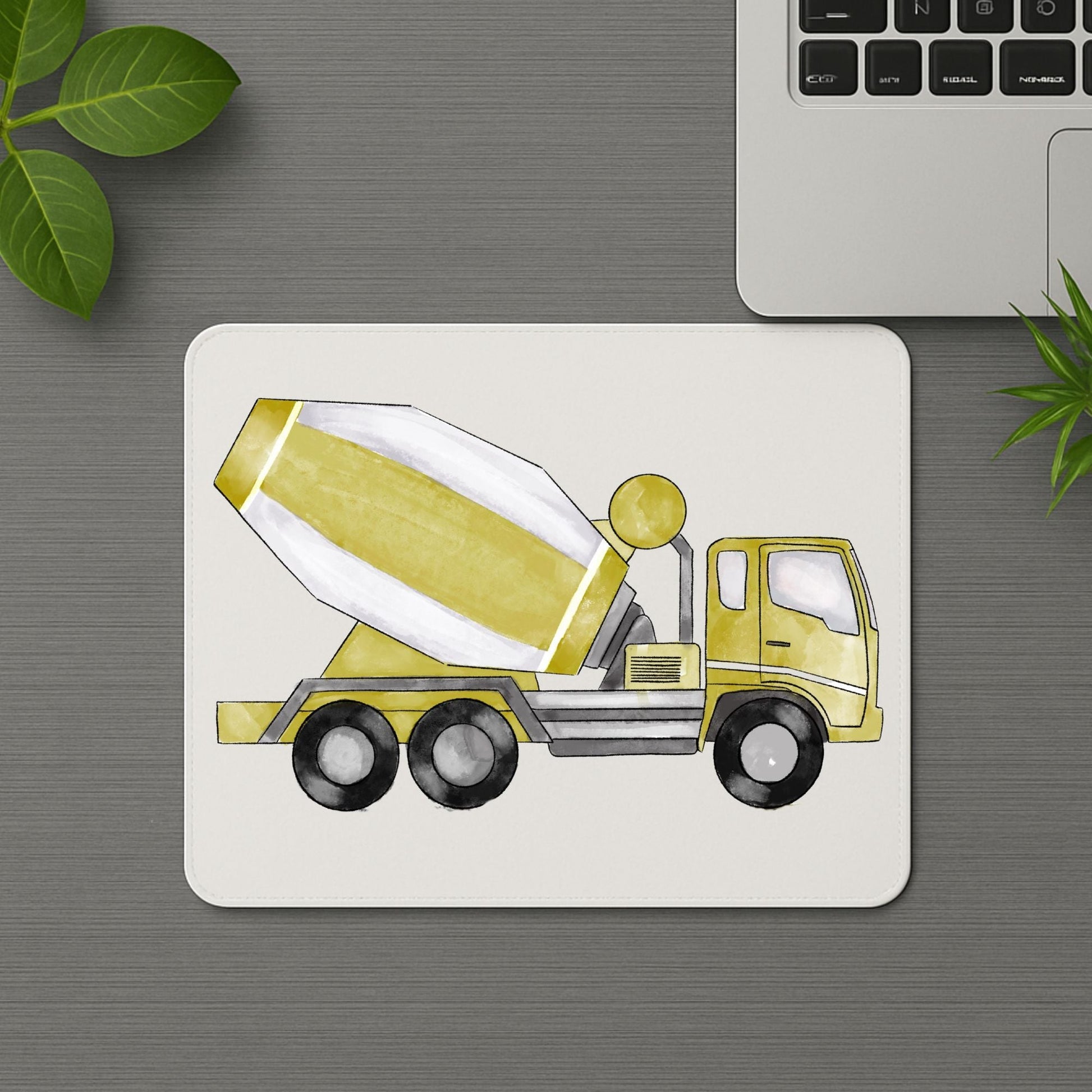 Yellow Cement Mixer Truck Mousepad - MerikaArt