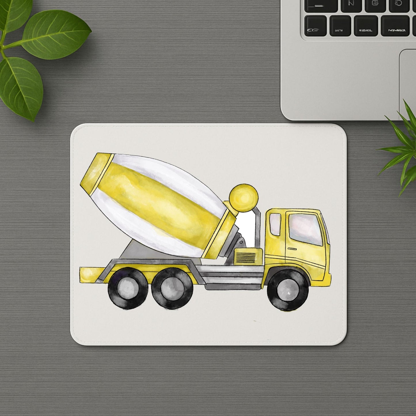 Yellow Cement Mixer Truck Mousepad - MerikaArt