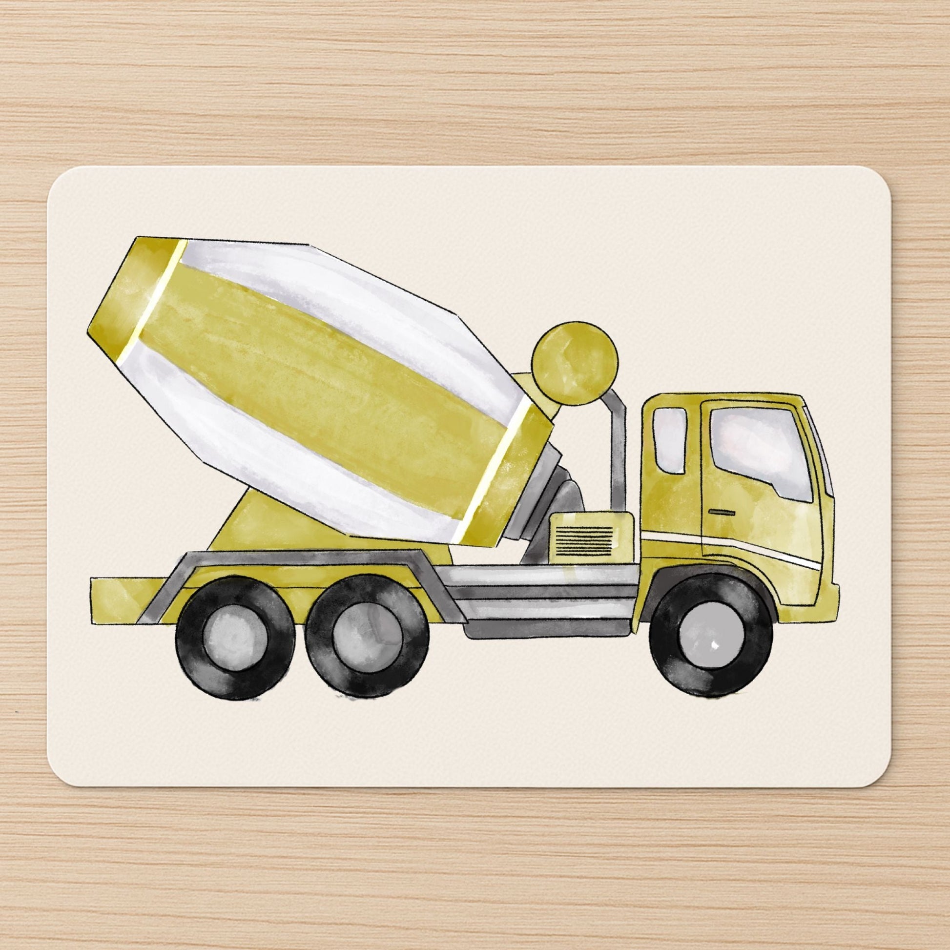 Yellow Cement Mixer Truck Mousepad - MerikaArt