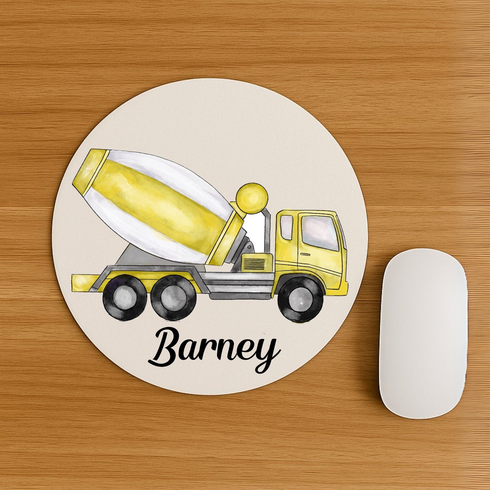 Yellow Cement Mixer Truck Mousepad - MerikaArt