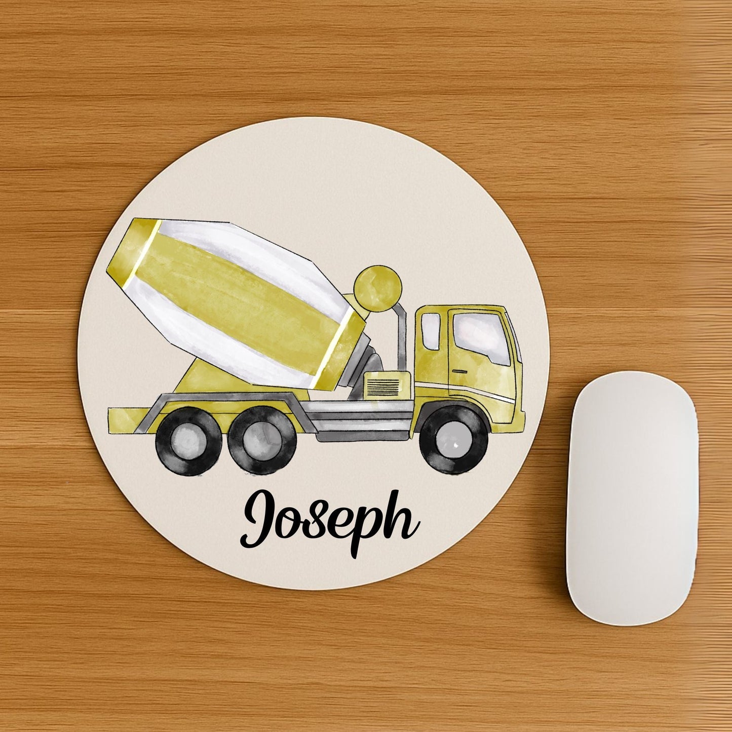 Yellow Cement Mixer Truck Mousepad - MerikaArt