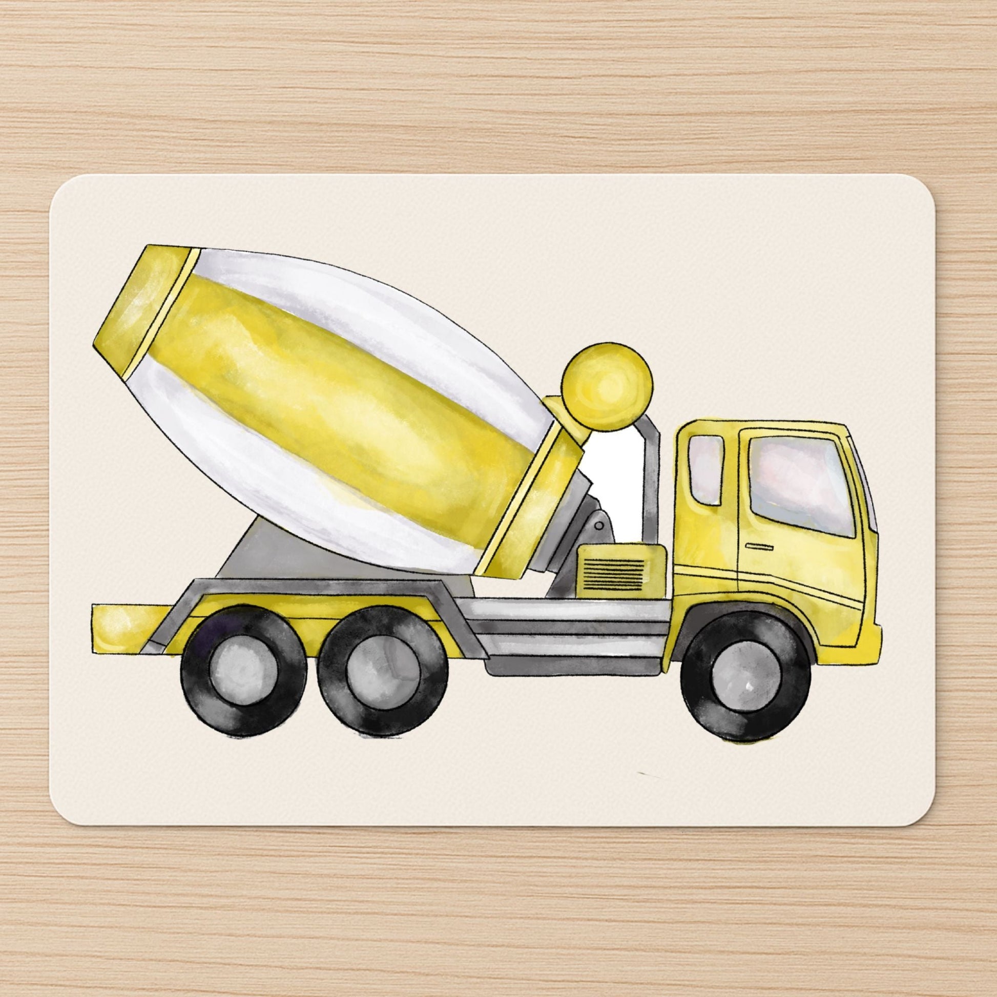 Yellow Cement Mixer Truck Mousepad - MerikaArt