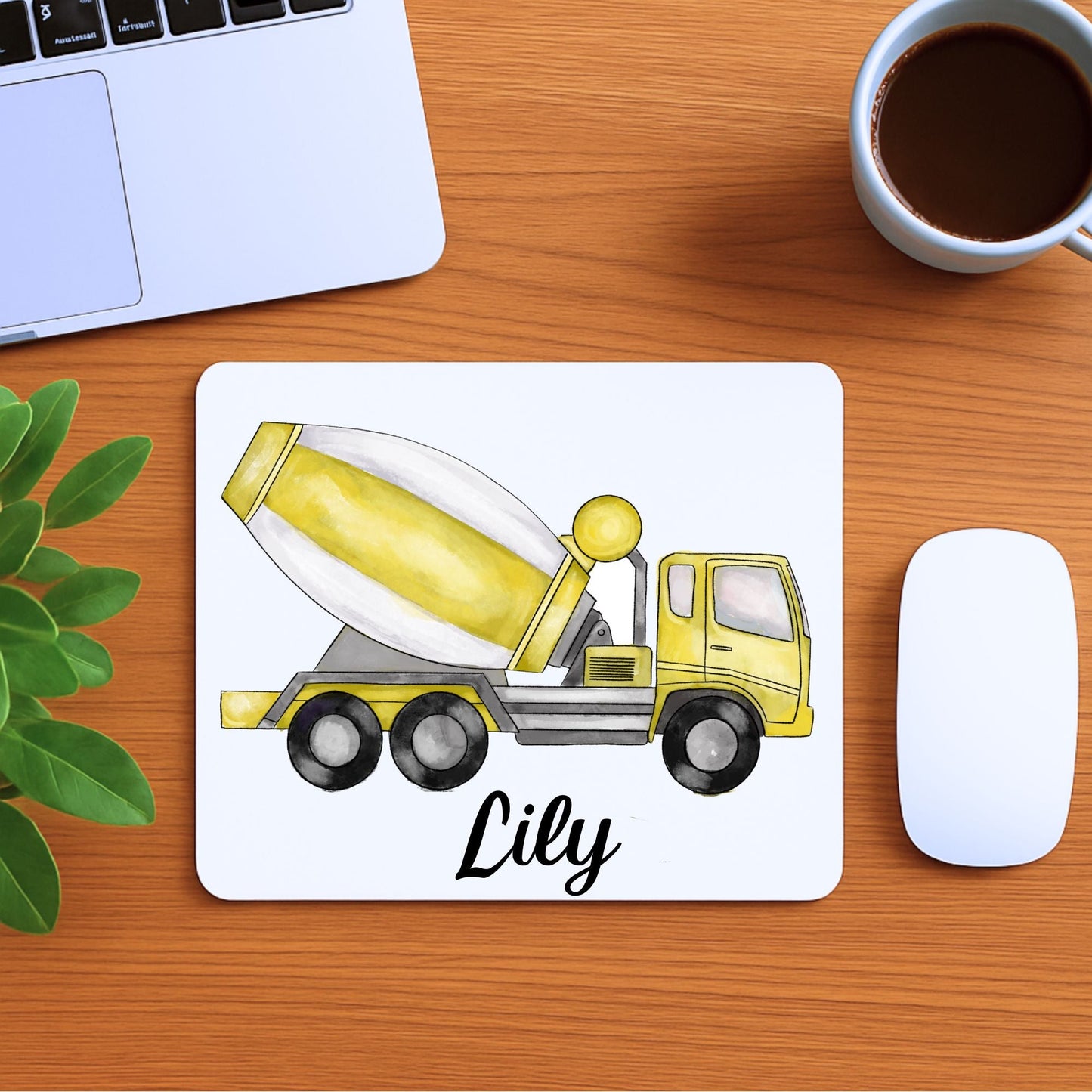 Yellow Cement Mixer Truck Mousepad - MerikaArt