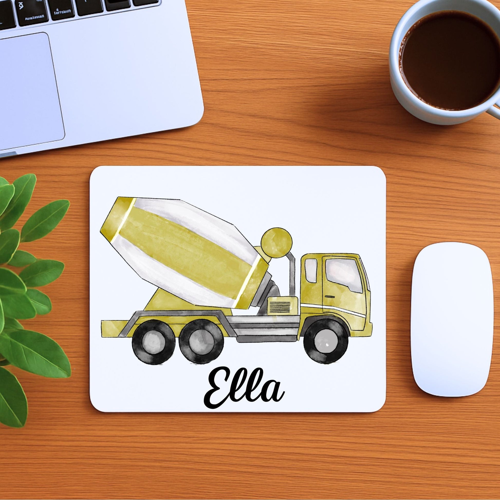 Yellow Cement Mixer Truck Mousepad - MerikaArt