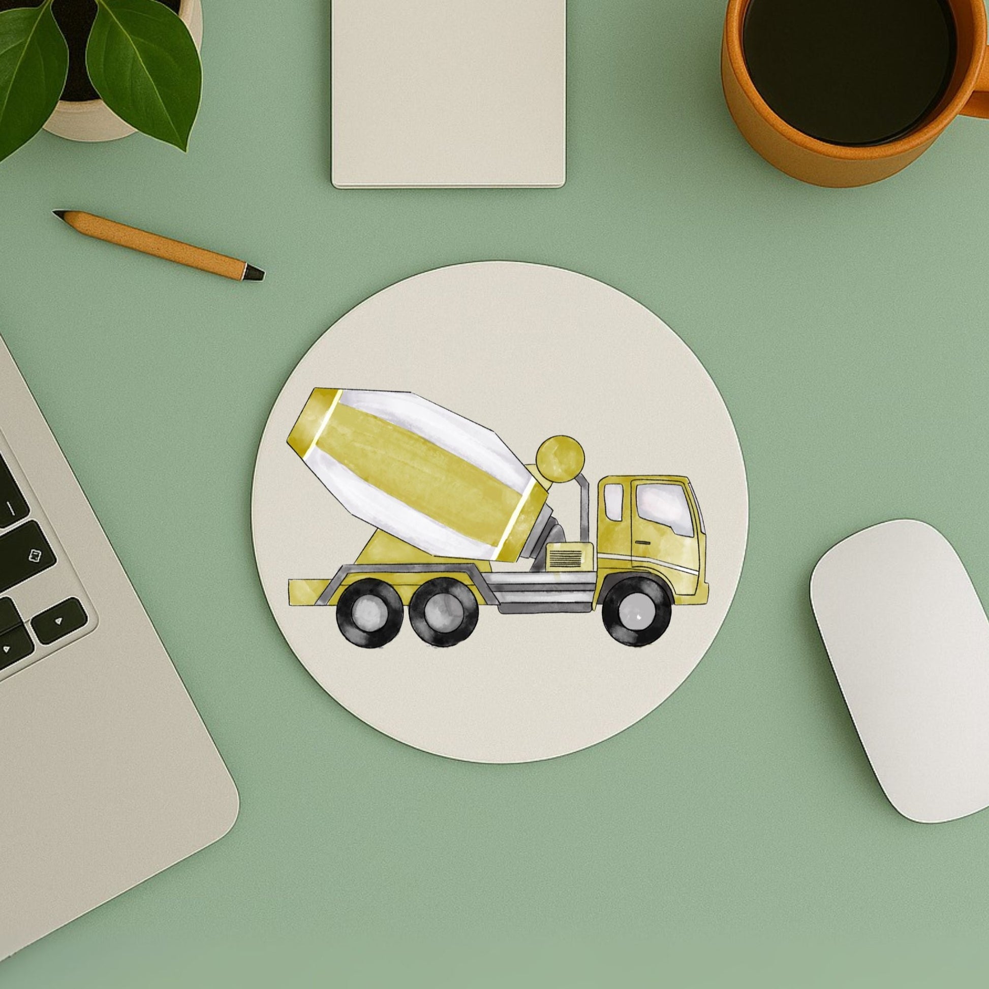 Yellow Cement Mixer Truck Mousepad - MerikaArt