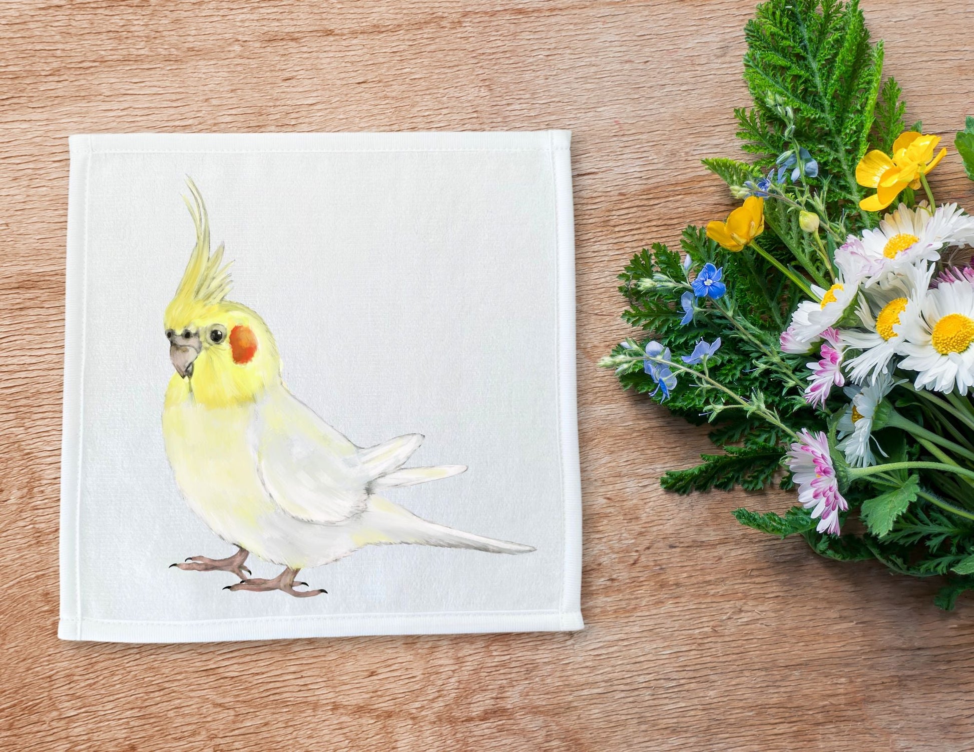 Yellow Cockatiel Washcloth - MerikaArt