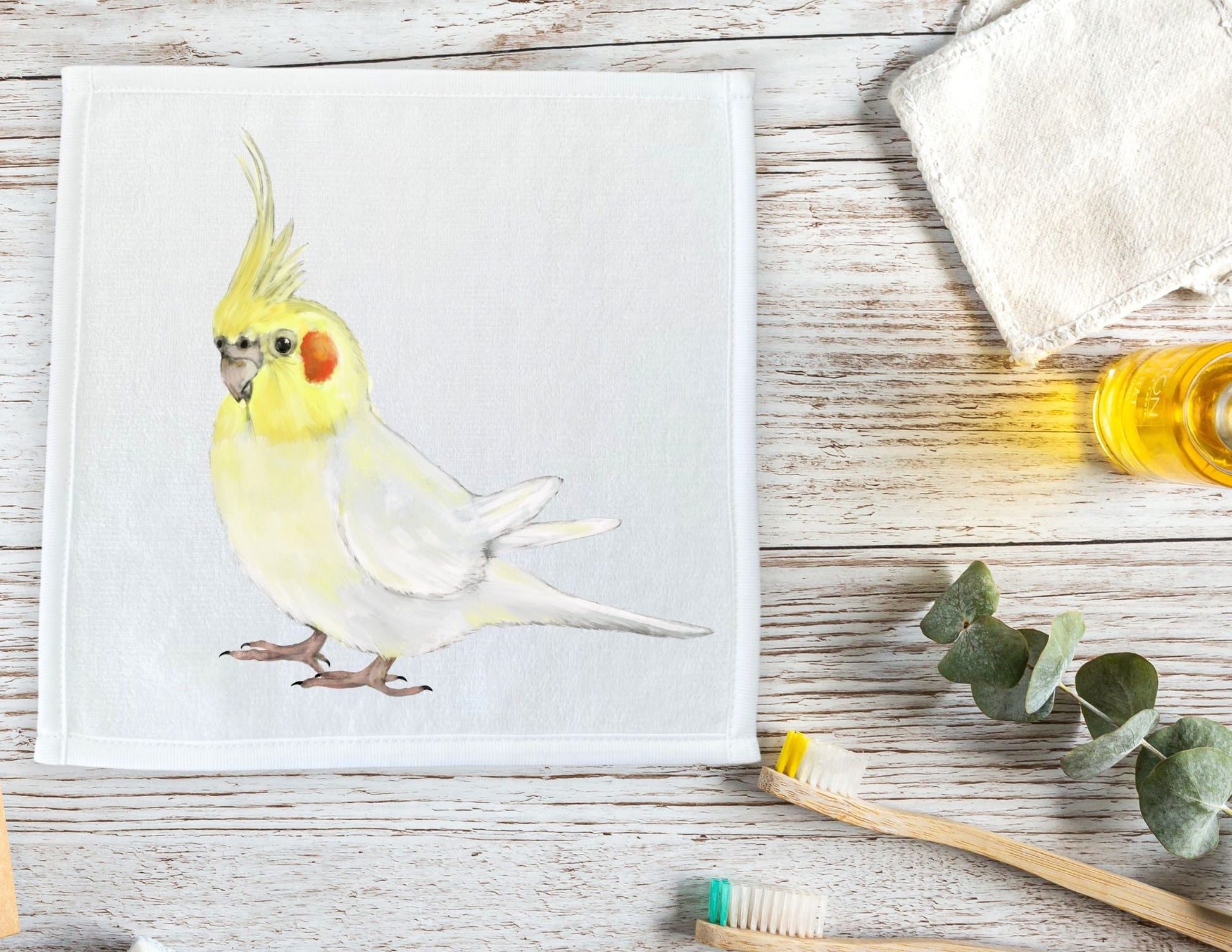 Yellow Cockatiel Washcloth - MerikaArt