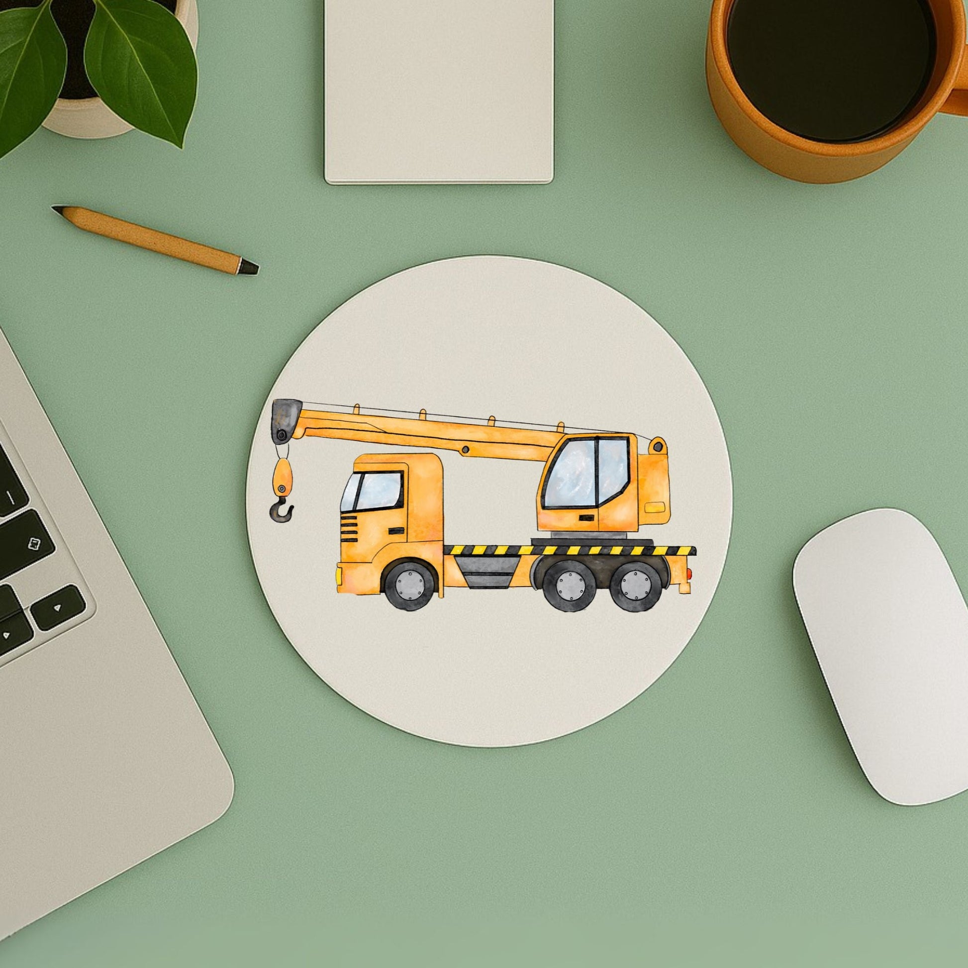 Yellow Crane Truck Mousepad - MerikaArt