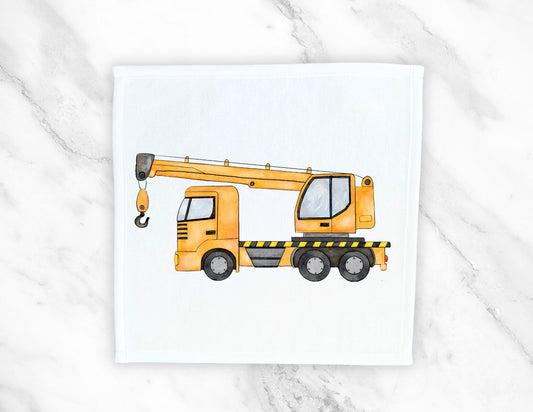 Yellow Crane Truck Washcloth - MerikaArt