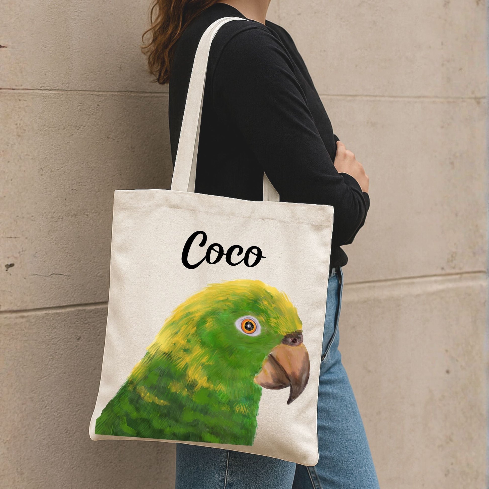 Yellow - Crowned Amazon Parrot Canvas Tote Bag - MerikaArt