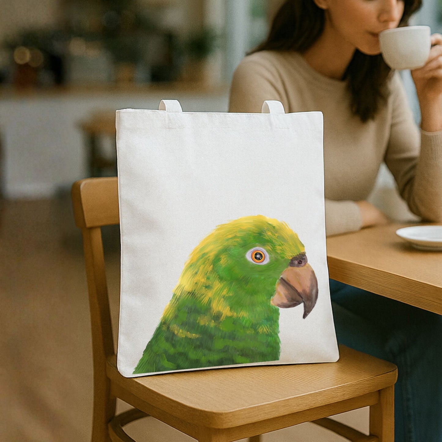 Yellow - Crowned Amazon Parrot Canvas Tote Bag - MerikaArt