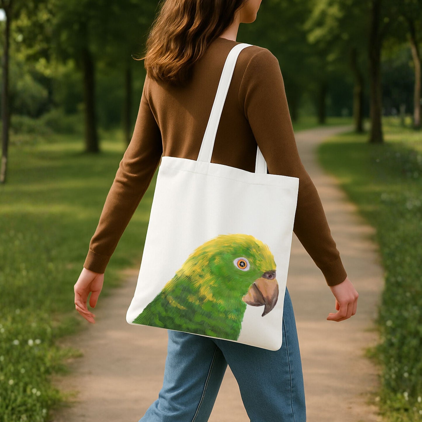 Yellow - Crowned Amazon Parrot Canvas Tote Bag - MerikaArt