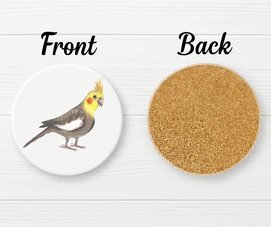 Yellow Faced Cockatiel Ceramic Coaster - MerikaArt