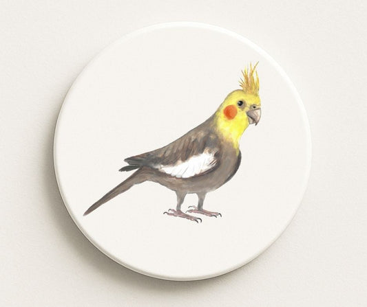 Yellow Faced Cockatiel Ceramic Coaster - MerikaArt