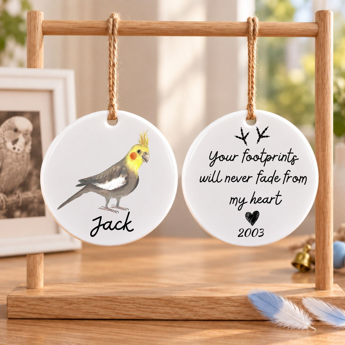 Yellow Faced Cockatiel Ceramic Ornament - MerikaArt