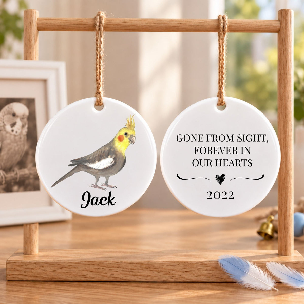 Yellow Faced Cockatiel Ceramic Ornament - MerikaArt