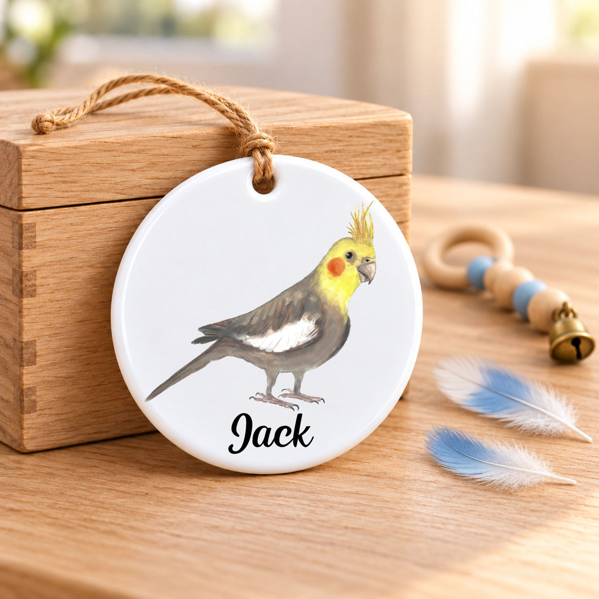 Yellow Faced Cockatiel Ceramic Ornament - MerikaArt