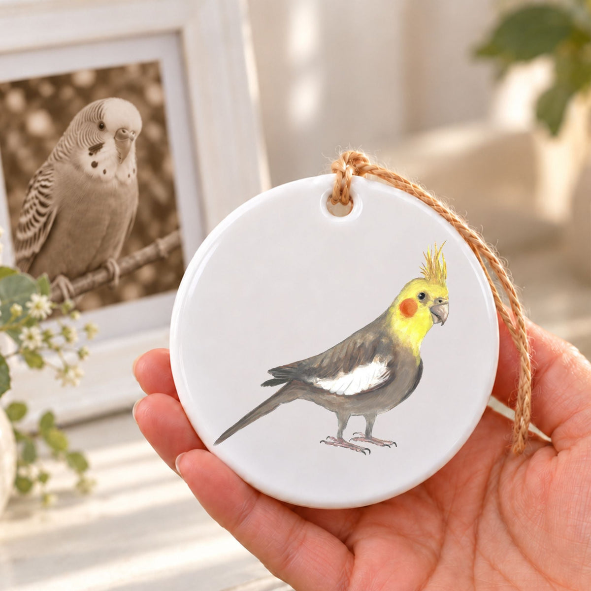 Yellow Faced Cockatiel Ceramic Ornament - MerikaArt
