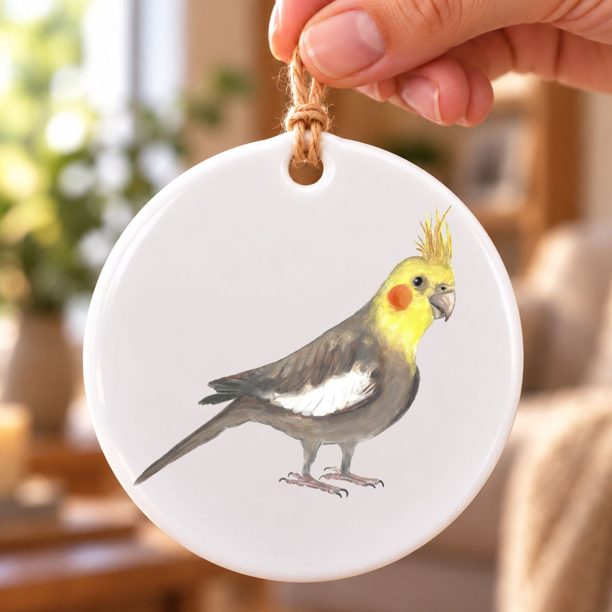 Yellow Faced Cockatiel Ceramic Ornament - MerikaArt