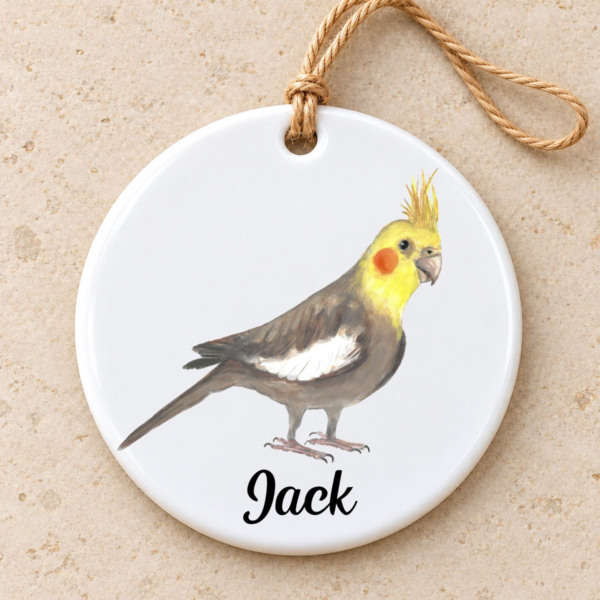 Yellow Faced Cockatiel Ceramic Ornament - MerikaArt