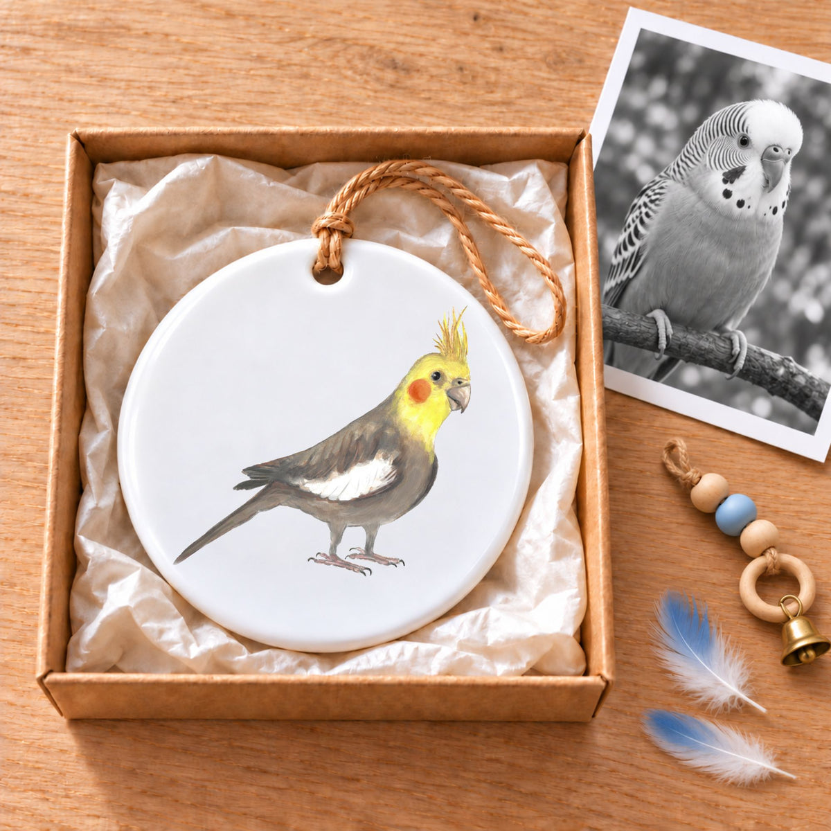 Yellow Faced Cockatiel Ceramic Ornament - MerikaArt