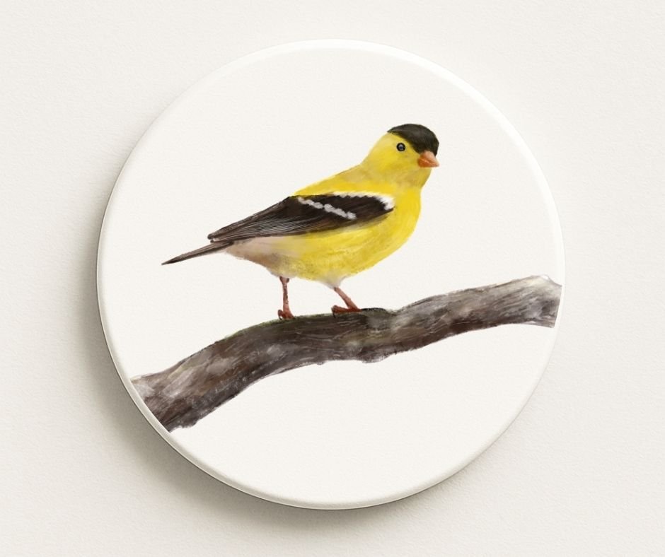 Yellow Goldfinch Ceramic Coaster - MerikaArt