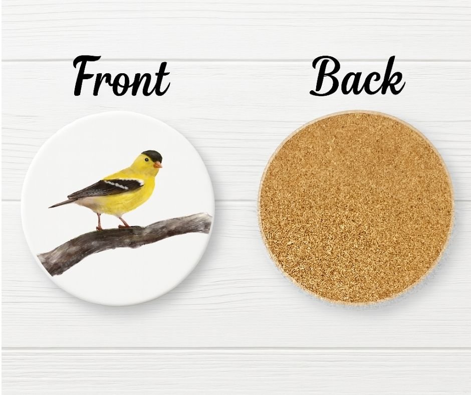 Yellow Goldfinch Ceramic Coaster - MerikaArt