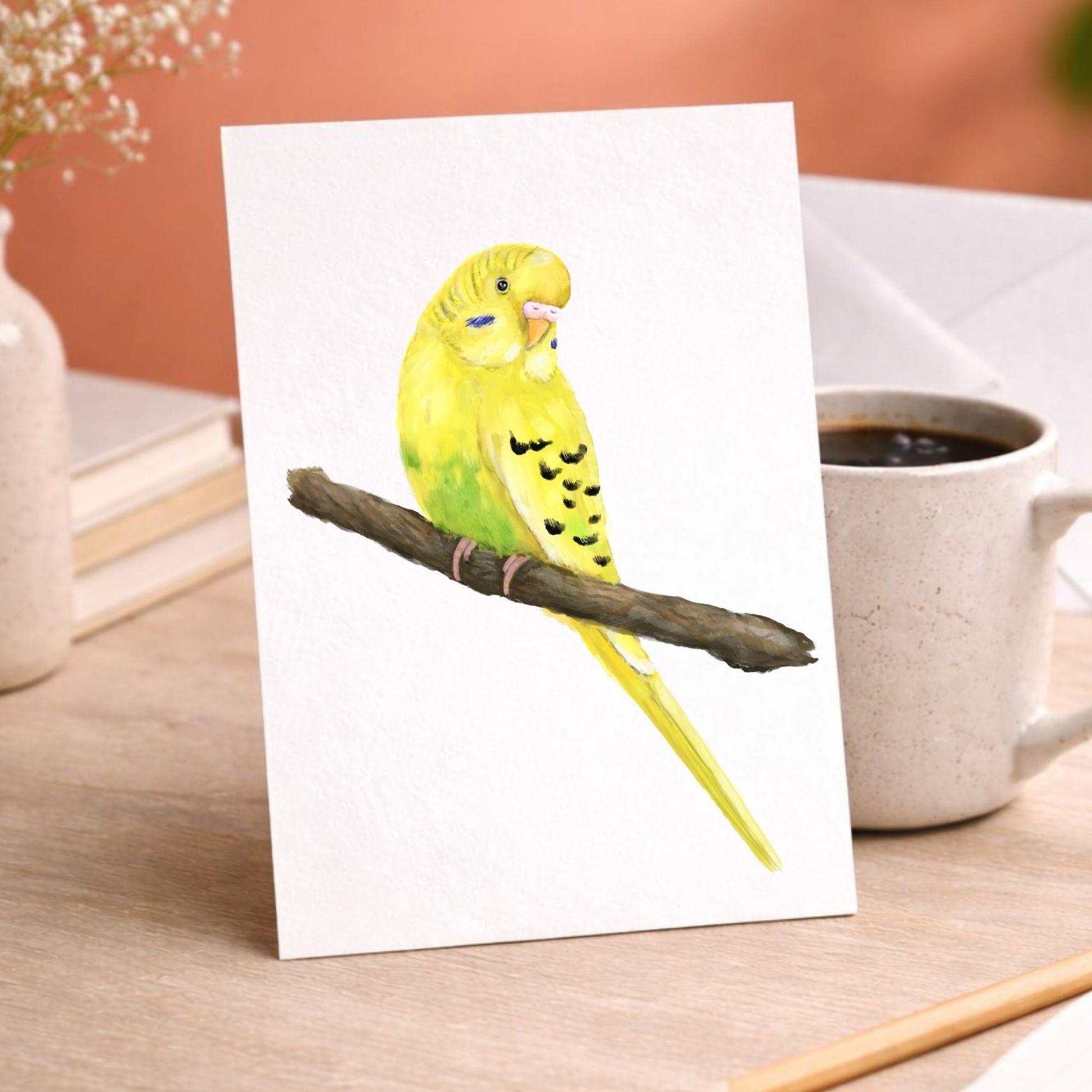 Yellow Green Budgerigar Postcard - MerikaArt