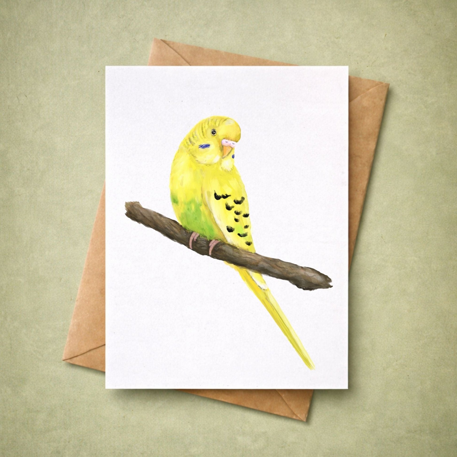 Yellow Green Budgerigar Postcard - MerikaArt