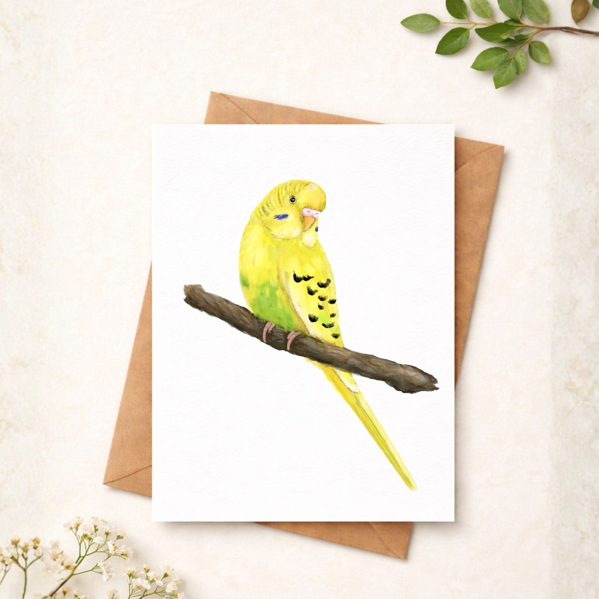 Yellow Green Budgerigar Postcard - MerikaArt