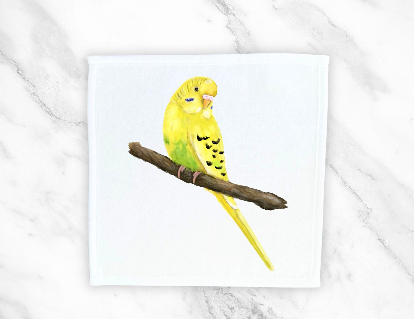 Yellow - Green Budgie Washcloth - MerikaArt